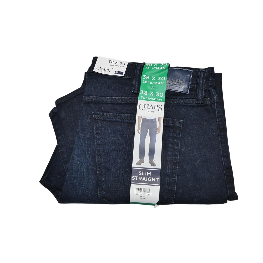 Chaps Jeans Mens 38x30 Blue Slim Straight Comfort Stretch Durable Denim Pants‎